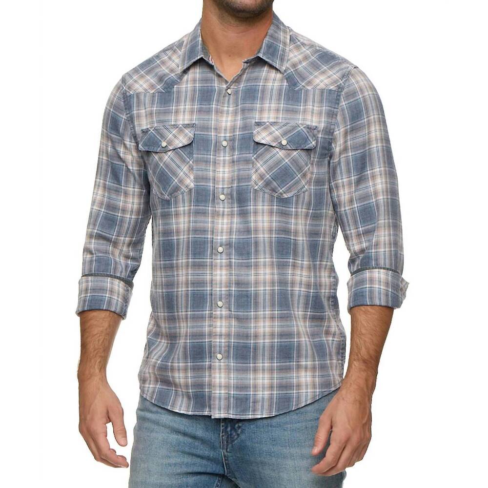 NEW FLAGS & ANTHEM lamar vintage soft western shirt in blue, cream